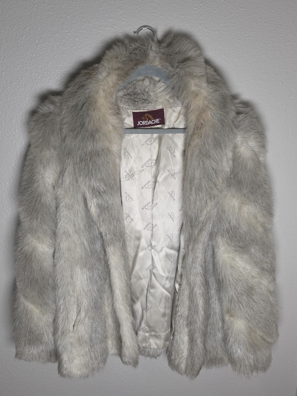 Jordache Plush Light Grey Faux Fur Teddy Jacket Vintage